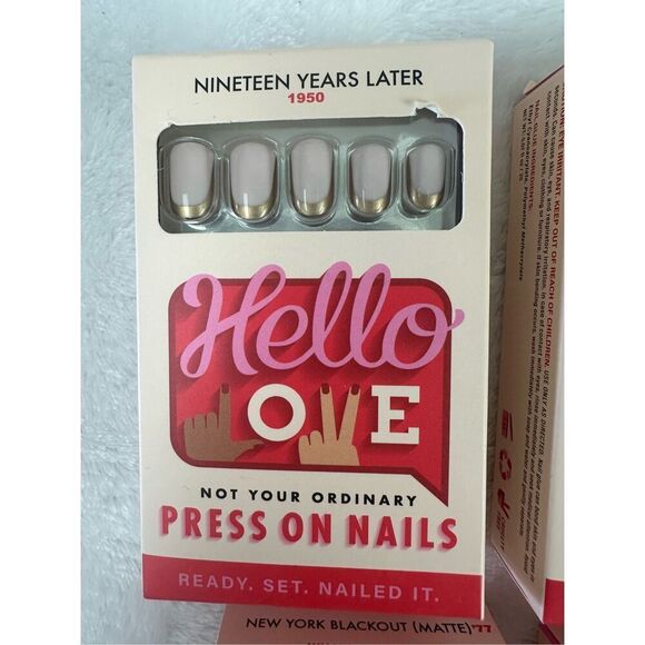 Hello Love Press On Nail Bundle Set Of 7 Neutrals White Black Silver French New - Picture 1 of 11